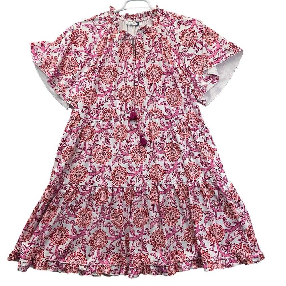 Cabana Life Short Sleeve Tiered Ruffle Dress Size XL UPF Stretch Multicolor